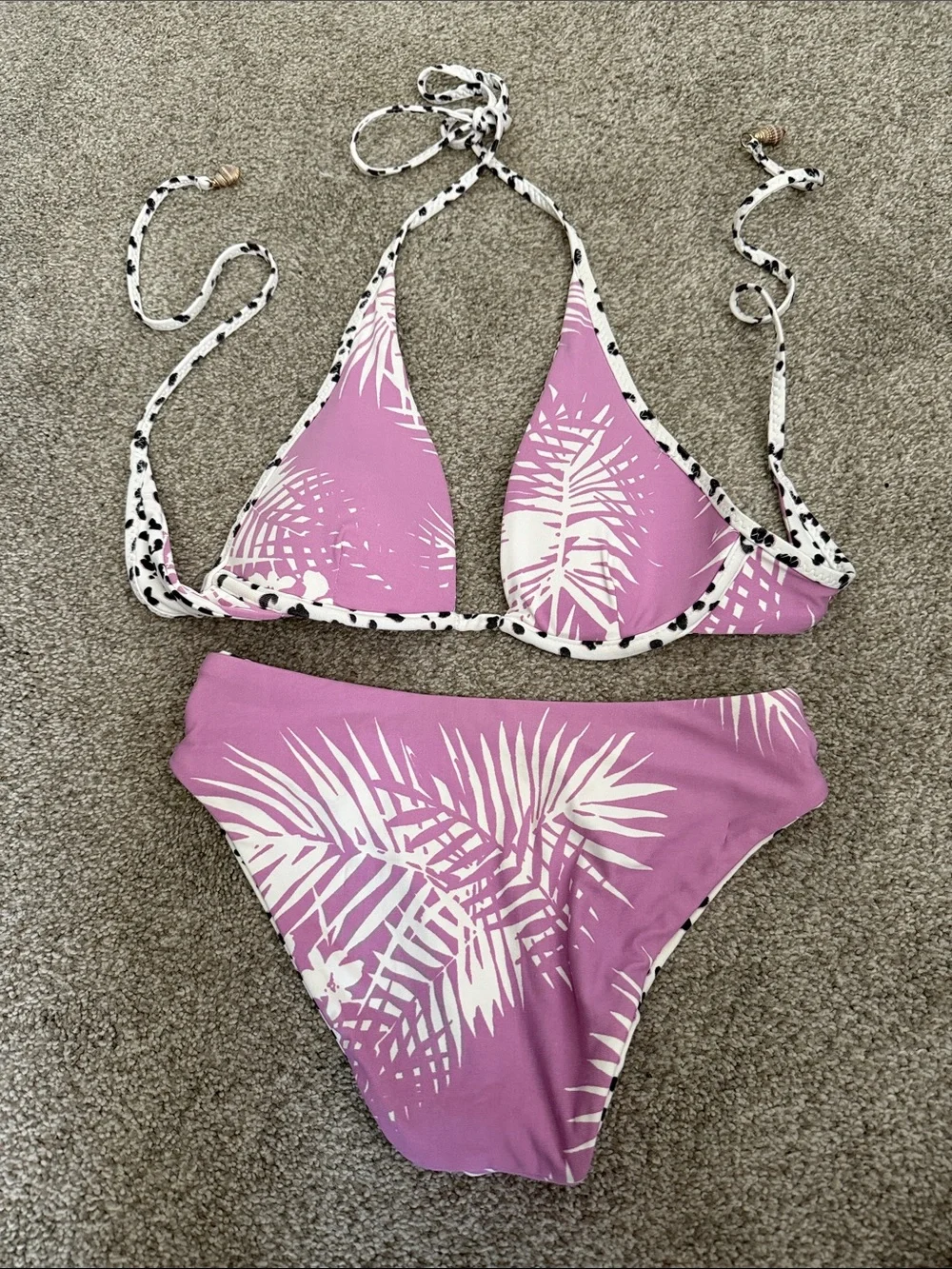 Reversible Print Triangle Bikini Set with padding. High waist bottoms. Size S.